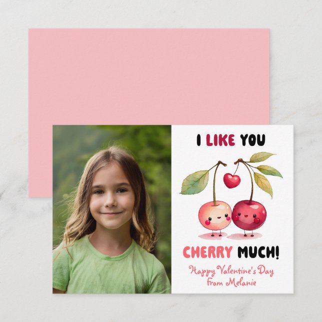 I Like You Cherry Much Classroom Photo Valentine  Note Card (Front/Back)