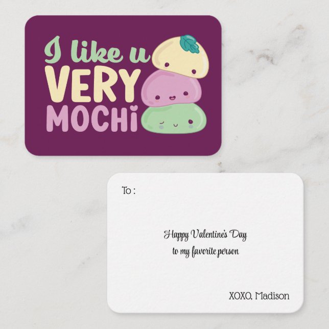 I Like You Very Mochi Cute Kids Valentine's Day Note Card (Front/Back)