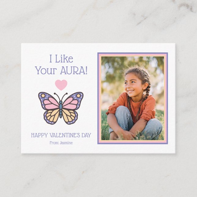 I Like Your AURA Kids Classroom Photo Valentine's Note Card (Front)