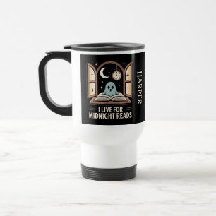 I Live for Midnight Reads Ghost Book with Name Travel Mug