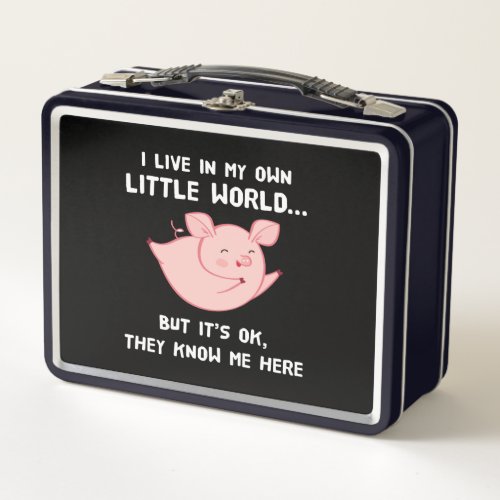 I Live In My Own Little World Lovely Pig Metal Lunch Box