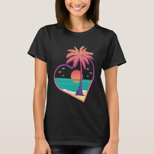 I Live Life Palm Tree Heart Outline Trendy Cute Su T_Shirt