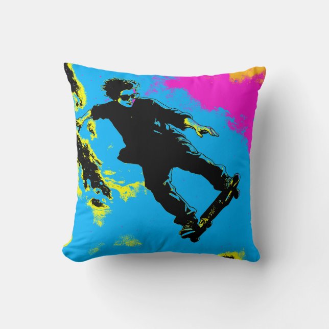 I Live To Fly - Skateboarder Throw Pillow (Front)