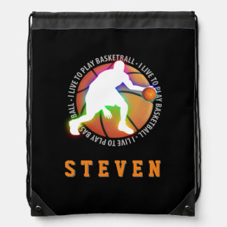 I LIVE TO PLAY BASKETBALL DRAWSTRING BAG