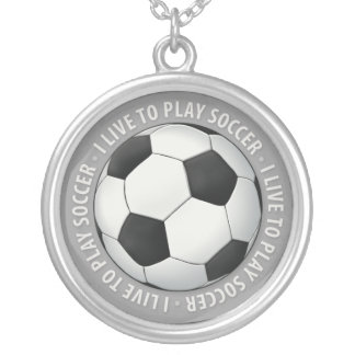 I Live To Play Soccer | Sport Player Silver Plated Necklace
