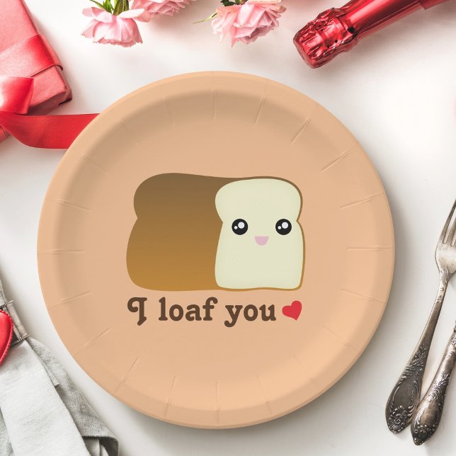 I Loaf You Kawaii Bread Funny Cartoon Food Pun Paper Plates (Creator Uploaded)