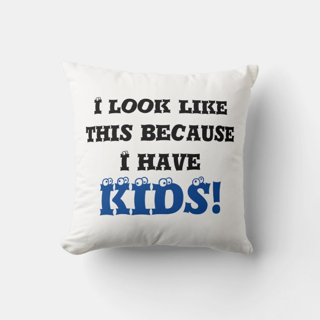 I Look Like This Because Black & Blue Eye Text Throw Pillow (Front)