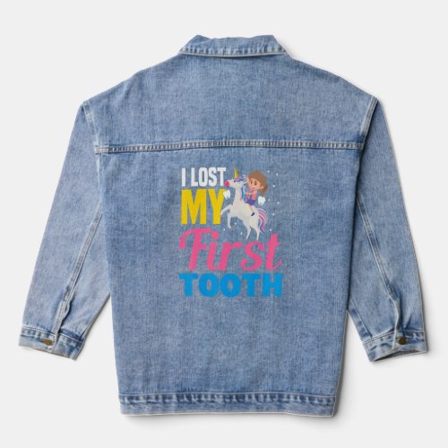 I Lost My First Tooth Unicorn Tooth Fairy  Girls 1 Denim Jacket