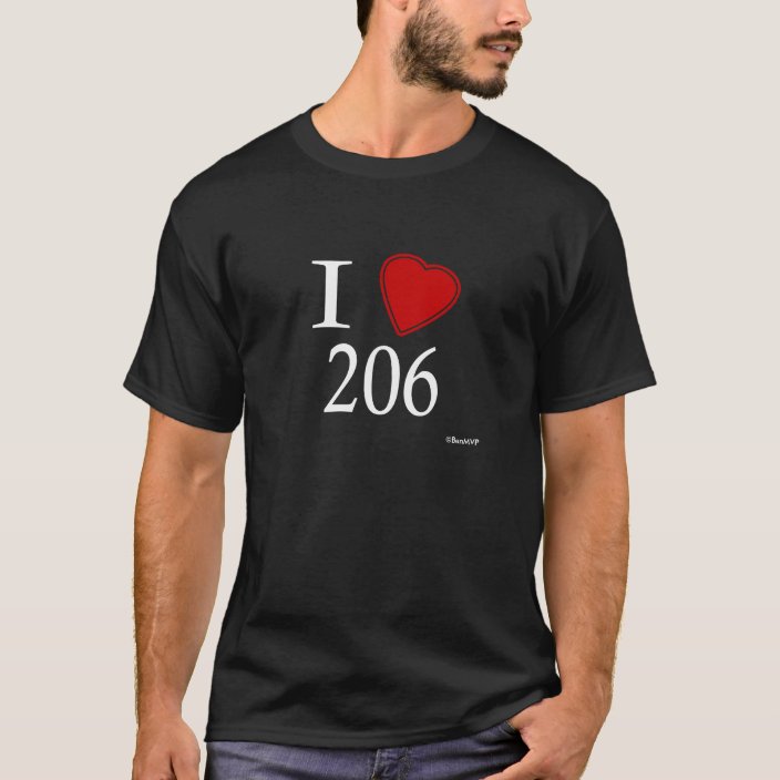 I Love 206 Seattle Tee Shirt