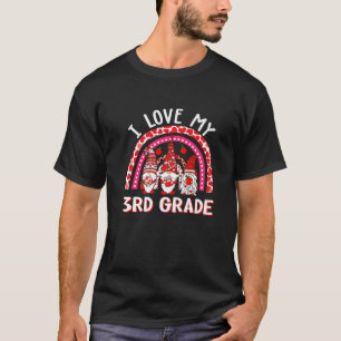 I Love 3Rd Grade Gnome Hearts Rainbow Leopard Vale T-Shirt