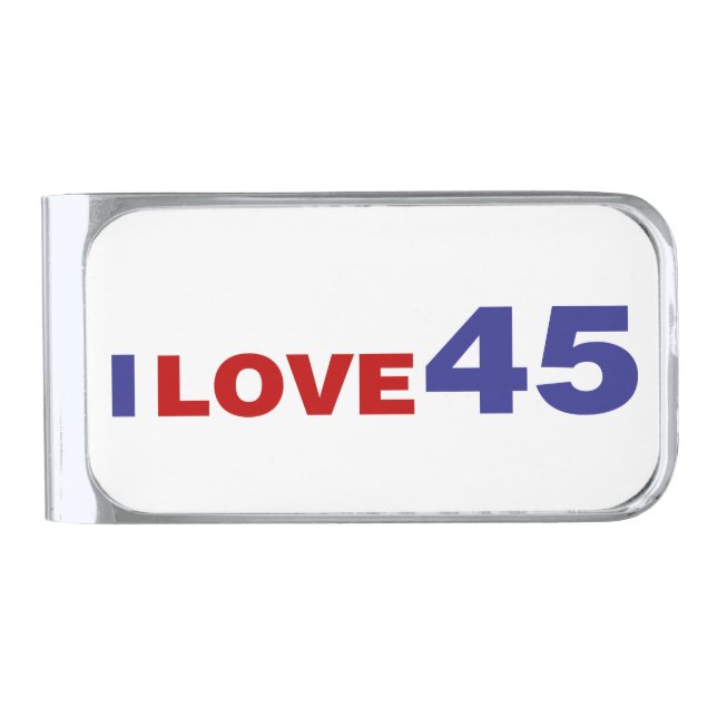 I Love 45 Silver Finish Money Clip (Front)