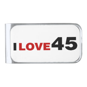 I Love 45 Silver Finish Money Clip
