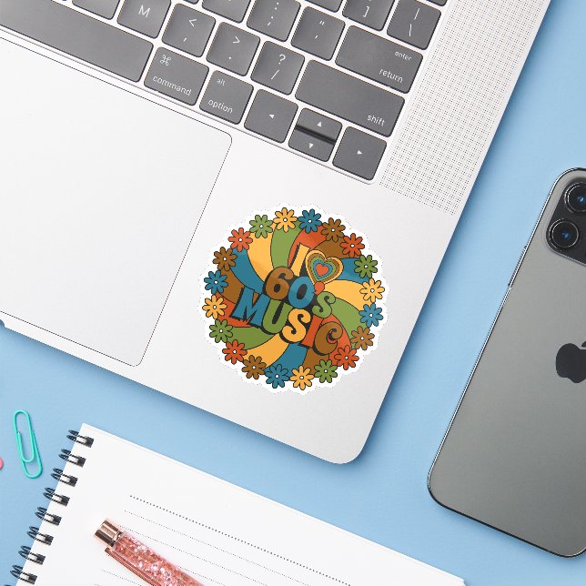 I Love 60s music for Retro Music Enthusiasts Sticker (Laptop w/ iPhone)