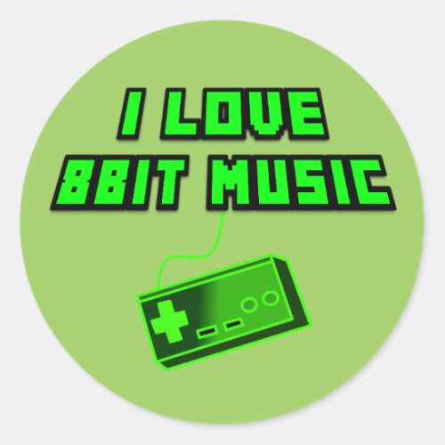 I Love 8Bit Music Green Retro Digital Art Classic Round Sticker