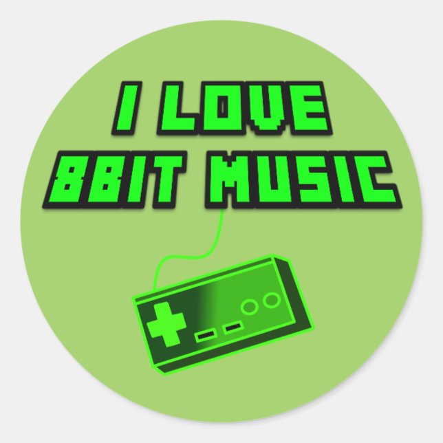I Love 8Bit Music Green Retro Digital Art Classic Round Sticker (Front)