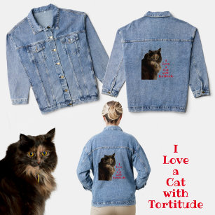 I Love a Cat with Tortitude Photographic Denim Jacket