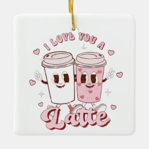 I Love a Latte Groovy Bubble Tea Valentine Lovers Ceramic Ornament