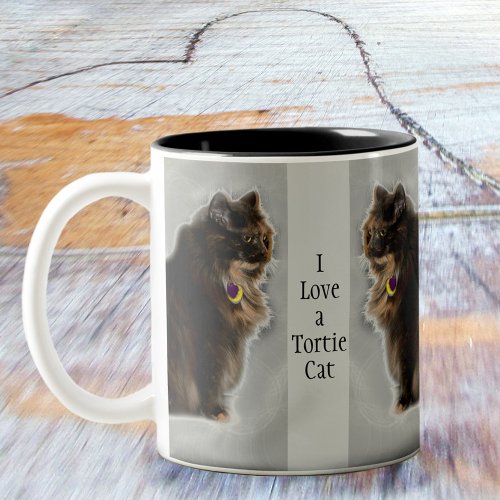 I Love a Tortie Cat Feline Photographic Two_Tone Coffee Mug