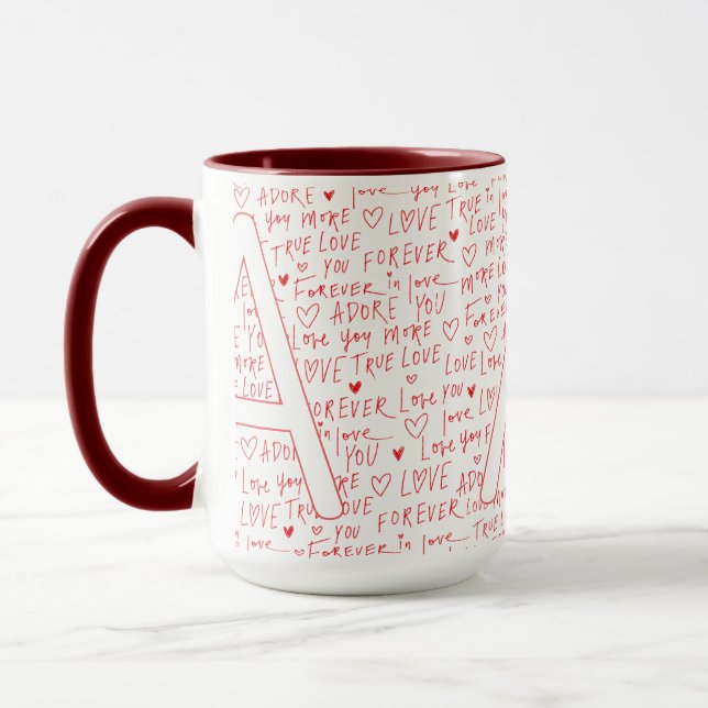 I Love A You — Personalized Initial “A” Romantic D Mug (Left)