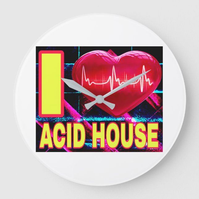 I LOVE ACID HOUSE YELLOW FONTS LARGE CLOCK (Front)