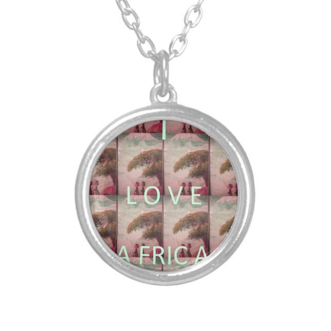 I Love Africa – Cultural Landscape Pattern Silver Plated Necklace (Front)
