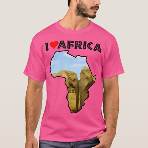 I Love Africa Wildlife Map Blue Sky Elephants T_Shirt