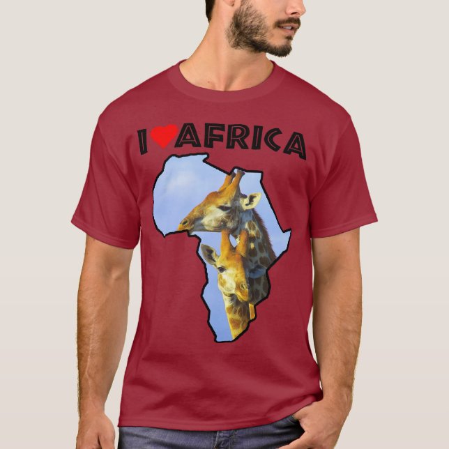 I Love Africa Wildlife Map Giraffe Cuddles T-Shirt (Front)