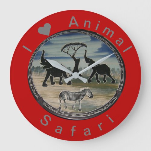 I Love African Animal Safaris Keychain Large Clock