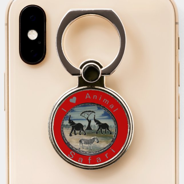 I Love African Animal Safaris Keychain Phone Ring Stand (Close Up)