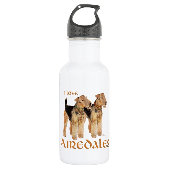 I Love Airedales Water Bottle (Front)