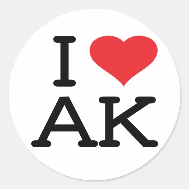 I Love AK - Heart - Sticker 6 pk (Front)