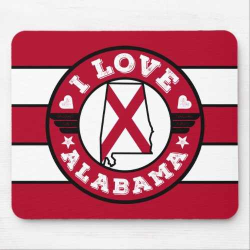 I Love Alabama Color Matched Stripes Map and Flag Mouse Pad