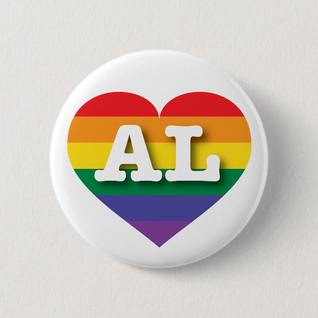 I Love Alabama Rainbow Heart Pinback Button (Front)