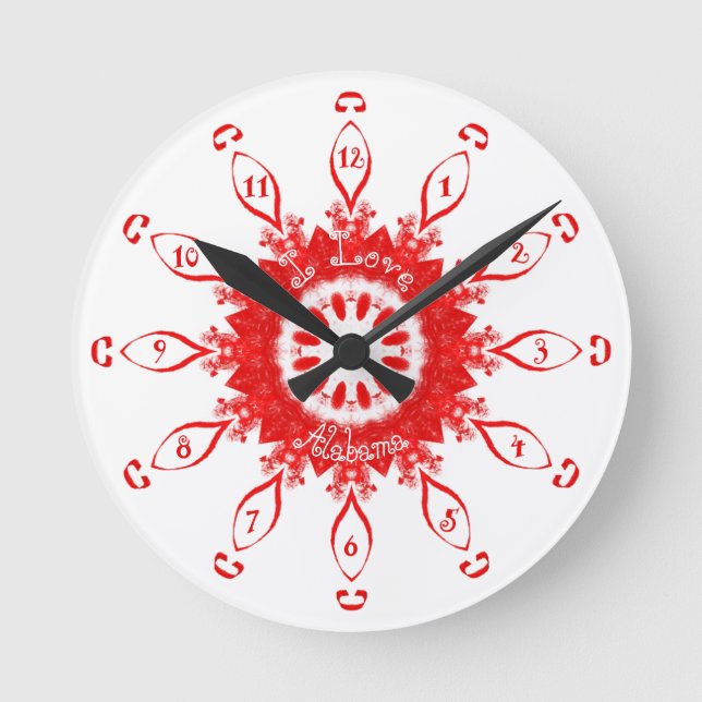 I Love Alabama Red Round Clock (Front)