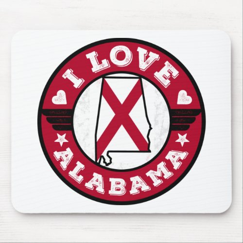 I Love Alabama State Map and Flag Mouse Pad