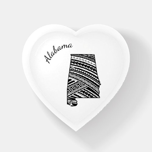 I Love Alabama State Outline Mandala Heart Shaped Paperweight