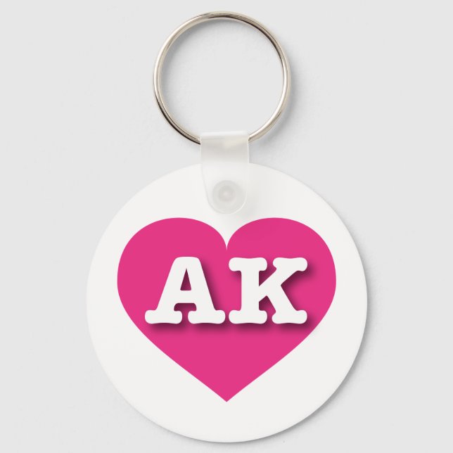 I love Alaska - AK Hot Pink Heart  Keychain (Front)