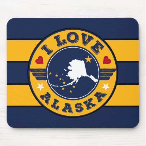 I Love Alaska Retro Stripes State Map and Flag Mouse Pad
