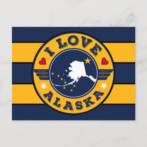 I Love Alaska Retro Stripes State Map and Flag Postcard