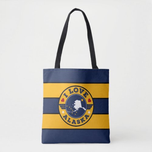 I Love Alaska Retro Stripes State Map and Flag Tote Bag