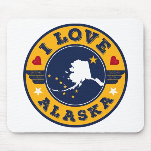 I Love Alaska State Map and Flag Mouse Pad