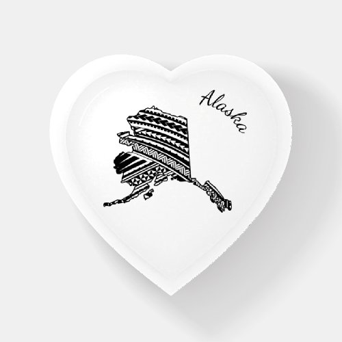 I Love Alaska State Outline Mandala Heart Shaped Paperweight