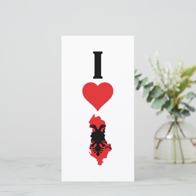 I Love Albania Vertical I Heart Albania Flag Map Card (Standing Front)