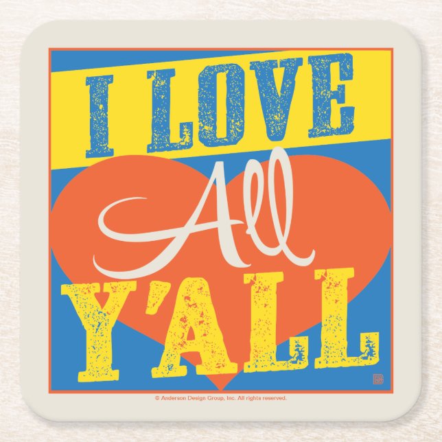 I Love All Y'all Square Paper Coaster (Front)