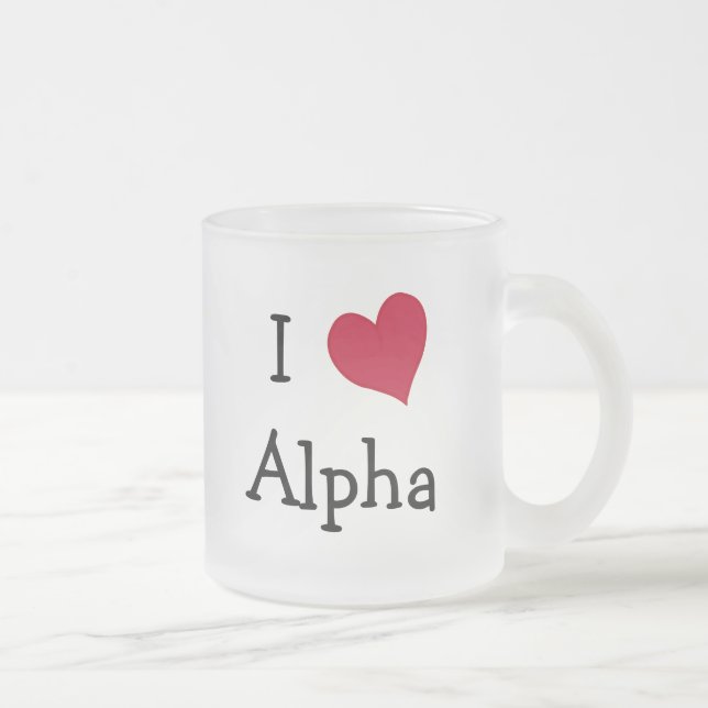 I Love Alpha Frosted Glass Coffee Mug (Right)