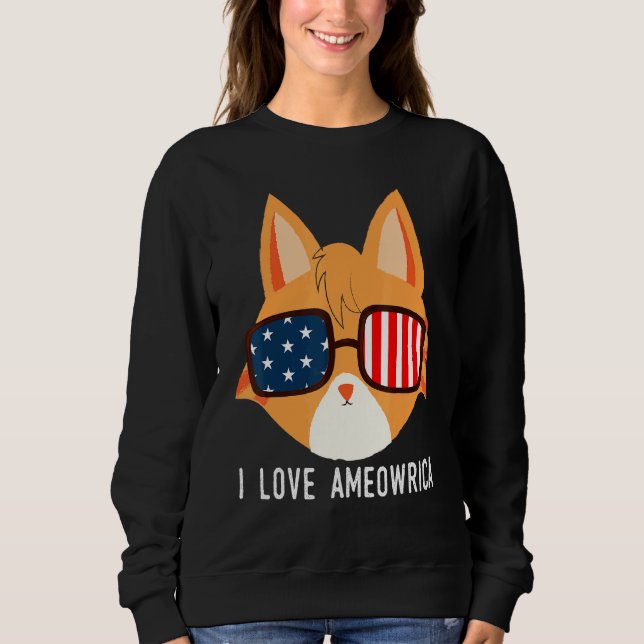 I Love Ameowrica American Orange Tabby Cat Pet Sweatshirt (Front)