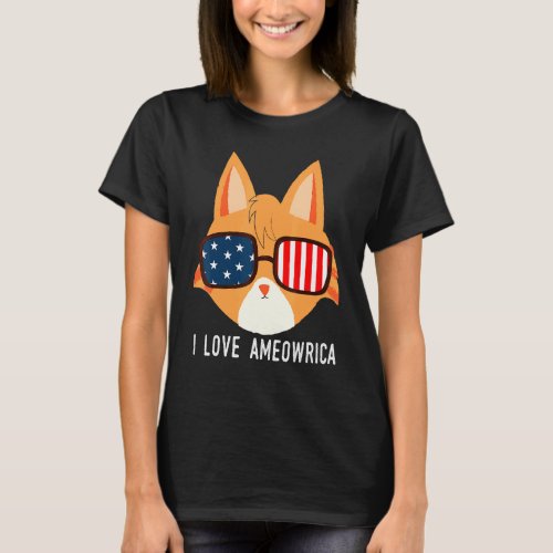 I Love Ameowrica American Orange Tabby Cat Pet T_Shirt