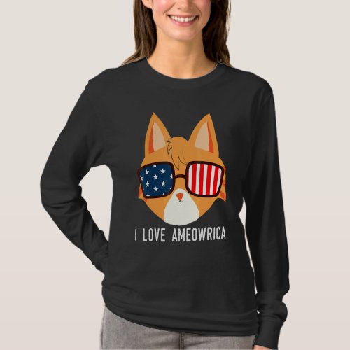 I Love Ameowrica American Orange Tabby Cat Pet T_Shirt