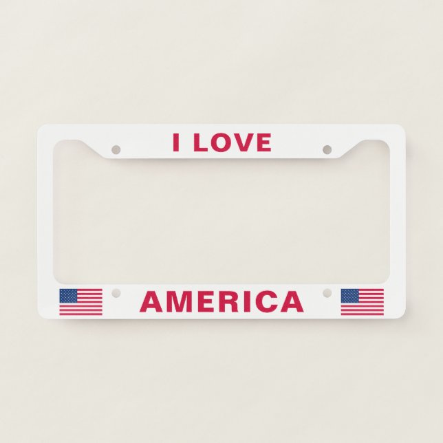 I Love America American Flags USA Custom Text License Plate Frame (Front)
