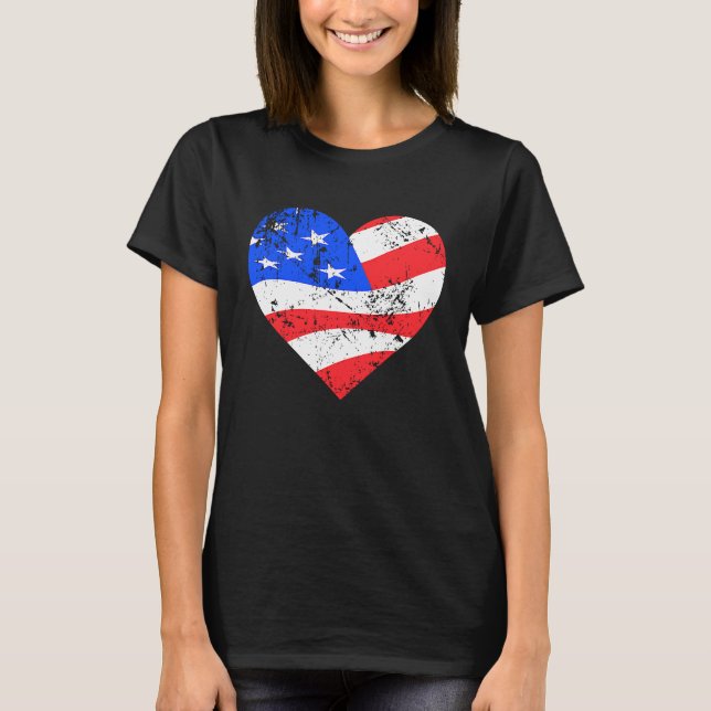 I Love America  Distressed USA flag heart T-Shirt (Front)